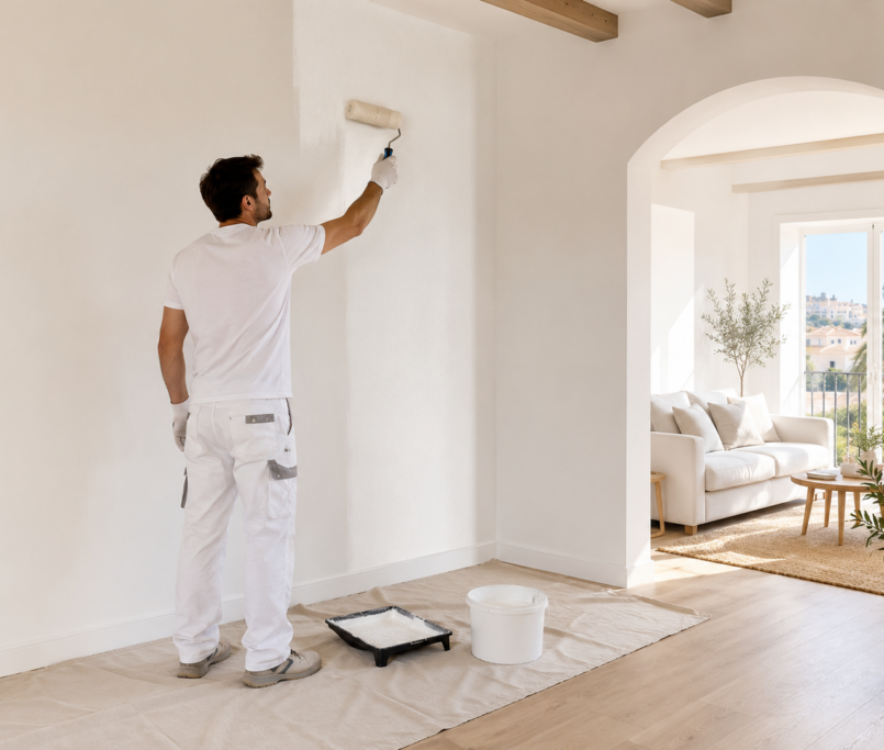 Pintores a domicilio en Palma de Mallorca pintando una vivienda