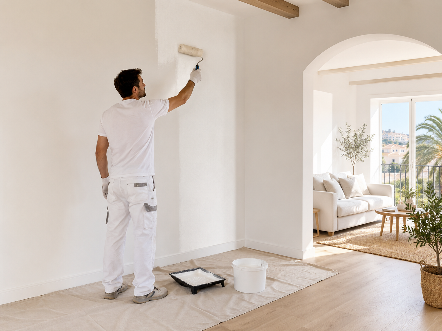Pintores a domicilio en Palma de Mallorca pintando una vivienda