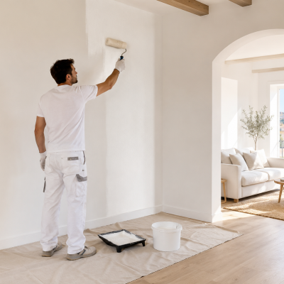 Pintores a domicilio en Palma de Mallorca pintando una vivienda